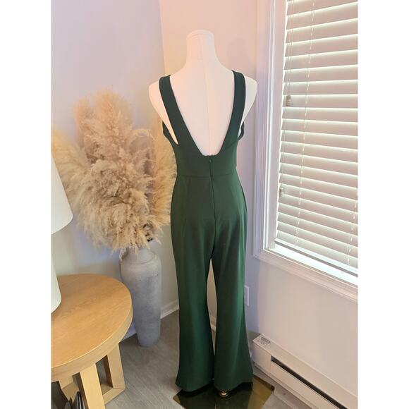 Lulus Instant Icon Dark Green V Neck Jumpsuit Womens Small Straight Leg - Picture 9 of 13